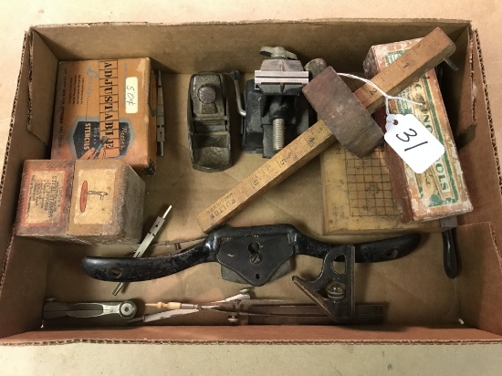 Box Lot Vintage Tools Stencils Stamps Scribe