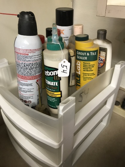 Lot of Glue and Cleaners with plastic caddy