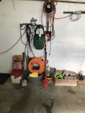 Group of yard tools and camping supplies