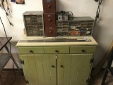 Green Wood Cabinet with contents