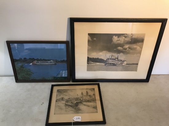 Three Framed Paddle Wheel Steamboat Prints
