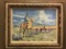 Framed Oil On Board Of Cowboys, Cows, Cattle Drive Out West