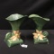 Pair Of Roseville Clematis Cornucopia Vases Marked 191-8