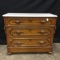 Antique 3-Drawer Ash Dresser W/Walnut Trim & Marble Top