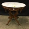 Antique Victorian Walnut Lamp Table W/Oval Marble Top