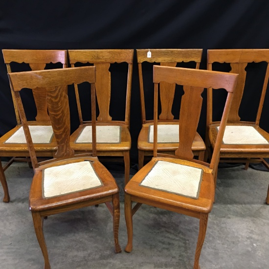 Set Of (6) "T" Back Oak Chairs