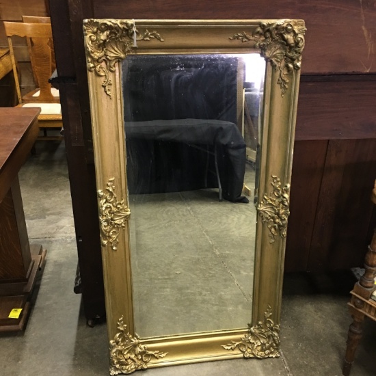 Vintage 25" x 47" Beveled Mirror In Ornate Gesso Frame