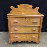 Antique Ash 3-Drawer Wash Stand W/Carved Pulls