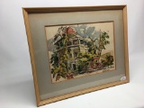 Signed Cecile Johnson Watercolor Print Of Horse, Surrey, & Home