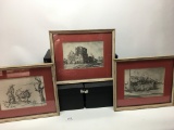 (3) Vintage Pencil Drawings Of Various Subjects