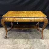 Antique Oak 1-Drawer Library Table W/Claw Feet