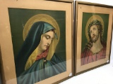 Pair Of Framed/Matted Religious Prints: Of Jesus & Mary