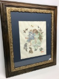 Framed Norman Rockwell Needle Point In Antique Frame