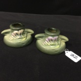 Pair Of Roseville Freesia Candle Holders Marked 1160-2