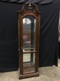 Cherry Stained & Lighted Curio Cabinet With Broken Arch Top