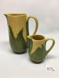 Pair Of Vintage Shawnee Pottery Corn King Pitchers