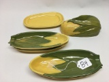 Vintage Shawnee Pottery Corn King Covered Butter & (4) Corn Cob Holders