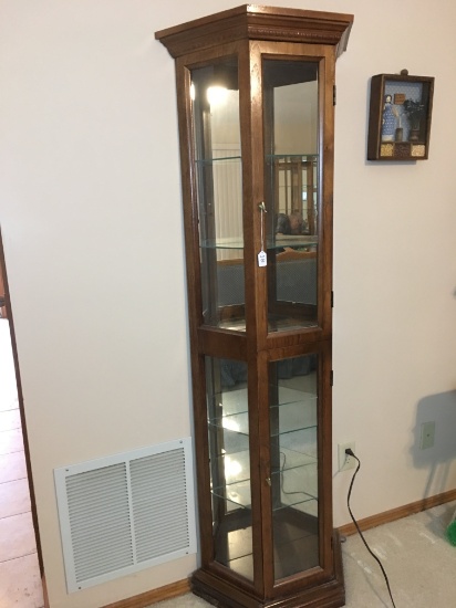 Lighted W/Mirrored Back Wood Curio Cabinet