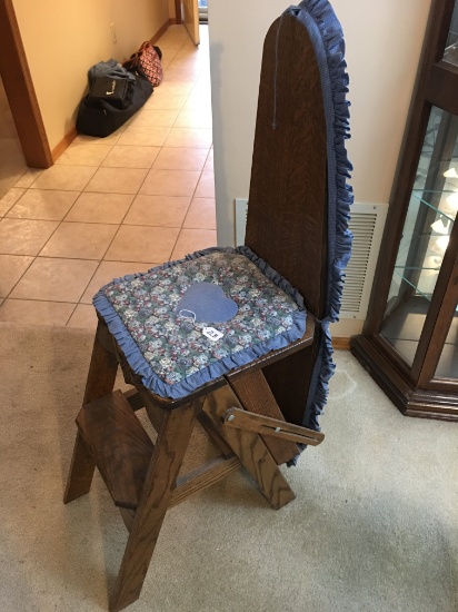 Oak Folding Ironing Board, Seat, Or Step Stool W/Covers