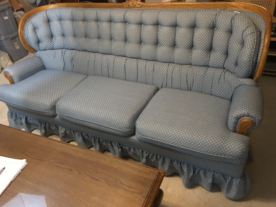 Broyhill Oak trimmed couch W/Tufted Back