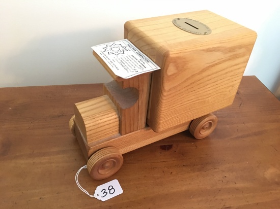 Vintage Postal Door Bank In Shape Of Truck-Oak Wood