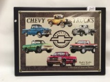 Tin Framed Sign W/Chevy Trucks Is 13.5
