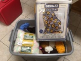 18 Gallon Plastic Tote W/Lid Full Of Yarn & Afghan Kit