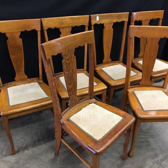 Set Of (6) "T" Back Oak Chairs