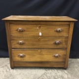 Maple 3-Drawer Chest W/Carved Wooden Pulls