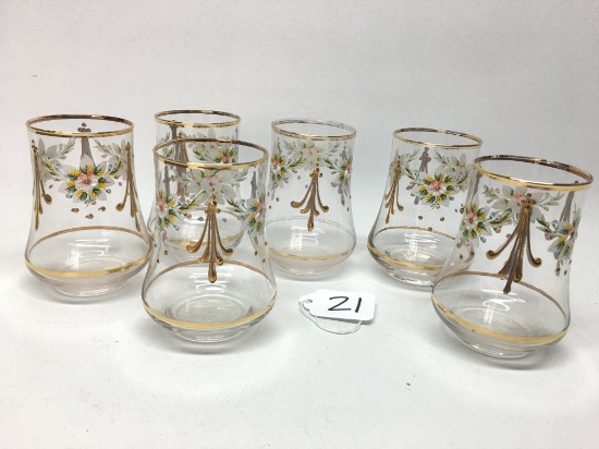 (6) Enameled 3.75" Tall Glasses