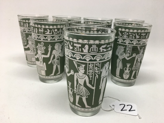 (8) Mid-Century Anchor Hocking "Egyptian" Pattern Glasses Are 5" Tall