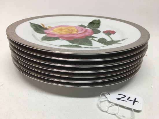 (7) 8.5" Platinum Buffet Plates W/Flowers