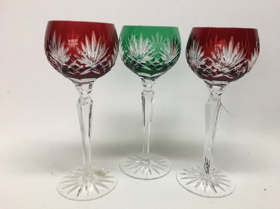 (3) Hungarian Leaded Crystal Cut Stemmed Wine Glasses Are 8.5" Tall
