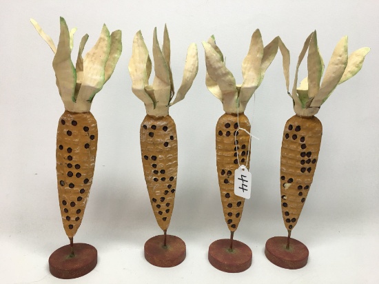 (4) Wood & Tin "Corn" Candle Holders Are 13" Tall