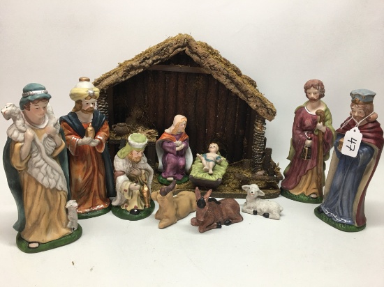 Porcelain Nativity Scene As Shown-Tallest Is 9" Tall