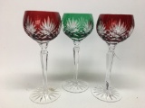 (3) Hungarian Leaded Crystal Cut Stemmed Wine Glasses Are 8.5