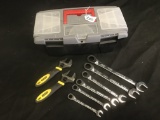 Plastic Tool Box W/Stanley Open & Box End Wrenches & Crescents