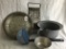 Old Kitchen Lot: Graniteware, Grater, Pie Plate,& Alum. Cup