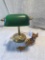 Mini Brass Desk Lamp W/Green Shade Is 7.25