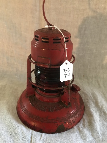 Dietz # 40 Red Globe Lantern Has "Stolen From D.P. & L" On Base.