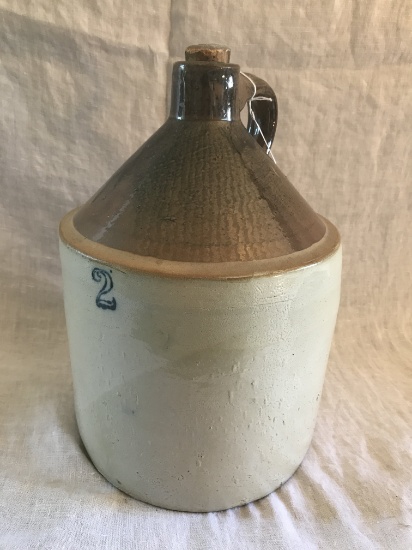 Antique Stoneware 2 Gallon Brown & White Jug