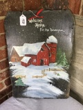 Hand Painted Slate Wall Hanging W/Winter Scene Is 12
