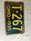 1935 Embossed Tin Ohio License Plate