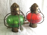Pair Of Nautical Electric Lamps W/Red & Green Globes