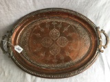 Vintage Middle Eastern Engraved Copper Serving Tray