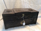 Oriental Wooden Design Jewelry Box & Contents