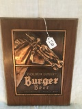 Original Burger Beer Advertising Copper Plaque In Frame