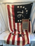 Bicentennial Items: Washboard W/Tin Insert & (2) Flags + Tin Star