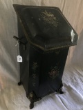 Antique Lidded Coal Hod W/Original Insert & Stenciling