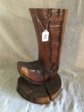 Contemporary Carved Wooden Boot Is 15.5